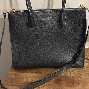 Michael Kors Black Textured Tote with Gold Accents
